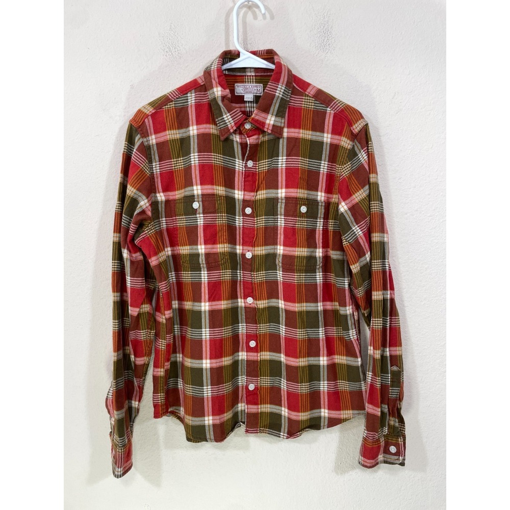 Wallace & Barnes Shirt Mens Medium Plaid Flannel‎ WorkWear Casual Button Up Slim